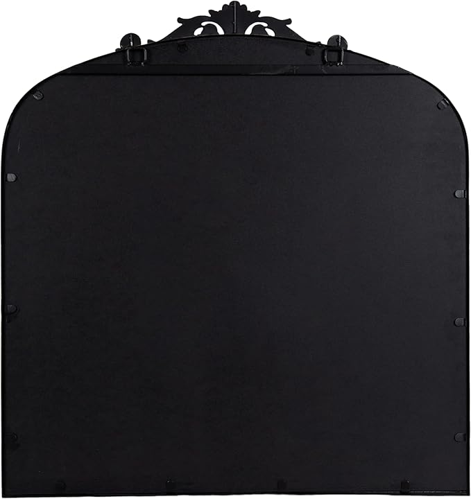 Kate and Laurel Arendahl Ornate Traditional Square Arched Mirror; 28 x 30; Antique Black Baroque Style Arch Vintage Wall Mirror with Wide Frame and Crown