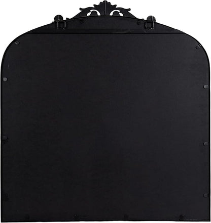 Kate and Laurel Arendahl Ornate Traditional Square Arched Mirror; 28 x 30; Antique Black Baroque Style Arch Vintage Wall Mirror with Wide Frame and Crown