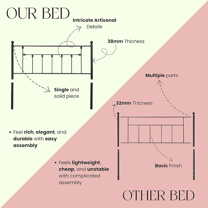 Golden Gate Beds Victorian Style Metal Platform Bed Frame with Antique Wrought Iron-Art Headboard and Footboard, Classic Cama Steel Mattress Foundation, No Box Spring Needed, Twin Size, Black Finish