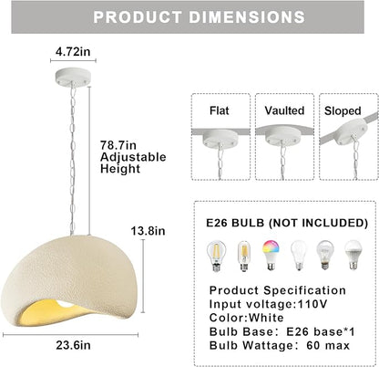 Wabi Sabi Pendant Lights,23.6in White Modern Pendant Light Resin Hanging Lamp Kitchen Island Lighting Modern Japandi Chandelier for Dining Room Bedroom Hallway Restaurant Foyer