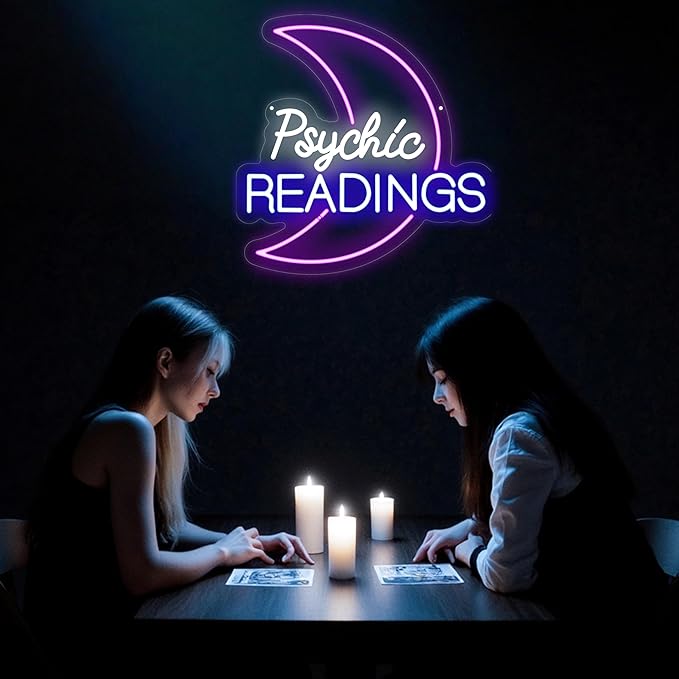 Psychic Moon Tarot Cards Neon Sign, Psychic Reading Led Light, Moon Star Shop Decor, Gothic Lover Gift, Dark Gothic Wall Art, Fortune Teller Sign for Psychic Tarot Room Wall Decor Tarot Reader Gifts