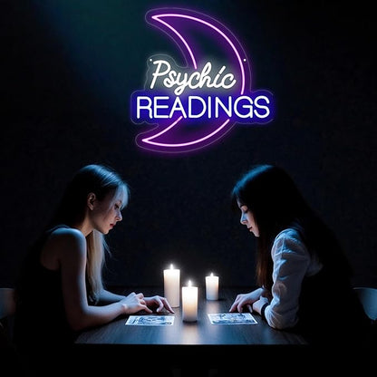 Psychic Moon Tarot Cards Neon Sign, Psychic Reading Led Light, Moon Star Shop Decor, Gothic Lover Gift, Dark Gothic Wall Art, Fortune Teller Sign for Psychic Tarot Room Wall Decor Tarot Reader Gifts