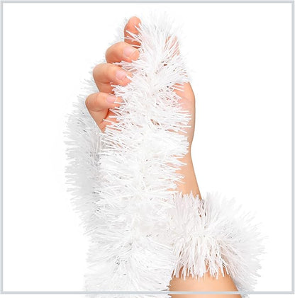 WILLBOND 50 ft Christmas Tinsel Garland Metallic Tinsel Twist Garland Christmas Tree Decorations New Year Wedding Birthday Hanging Decorations Party Supplies, 3 Inch(White)