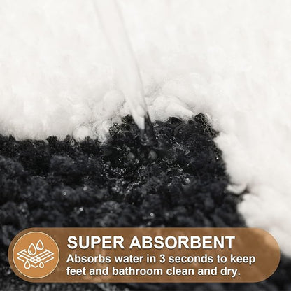 ORTIGIA White Bathmat Non Slip with Black Scallop, Quick Dry Bath Rug Absorbent Soft Plush Microfiber Bath mat for Bathroom Floor for Sink Bedroom, 20x32
