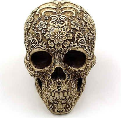 UJOY Creative Skull Flowers Sculpture 8.1'' Human Head Skeleton Statue Collectible Halloween Decoration Home Decor