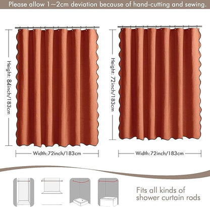 MIULEE 84" Long Scalloped Shower Curtain Linen Textured with 12 Metal Hooks Cute Extra Long Heavy Duty Washable Waterproof Cloth Curtains with Black Border for Bathroom Hotel Bathtub,Burnt Orange