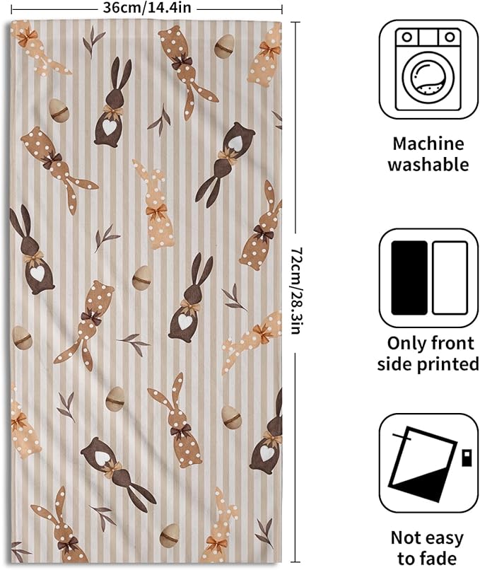 Brown Bunny Eggs Decorative Hand Towel 2PCS Easter Stripe Holiday Super Soft Fast Drying Washcloths