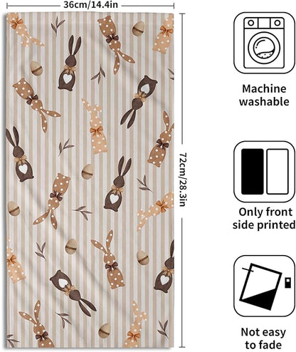 Brown Bunny Eggs Decorative Hand Towel 2PCS Easter Stripe Holiday Super Soft Fast Drying Washcloths
