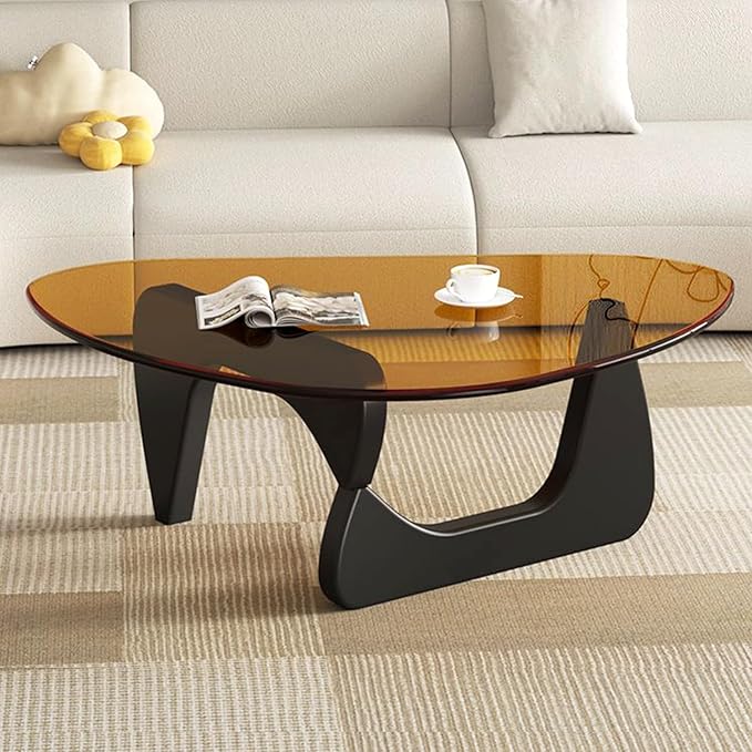 Modern Glass Coffee Table for Living Room Mid Century Coffee Table Stylish Coffee Tables, Suitable for Bedroom Living Room Reception Office Tables（Black/Brown，Large）