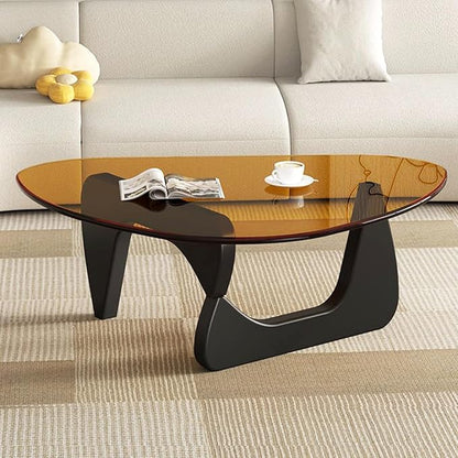 Mid Century Modern Glass Coffee Table, Small Coffee Table for Living Room, Elegant and Functional Coffee Tables, Suitable for Bedroom Living Room Reception Office Tables（Black/Brown，Medium）