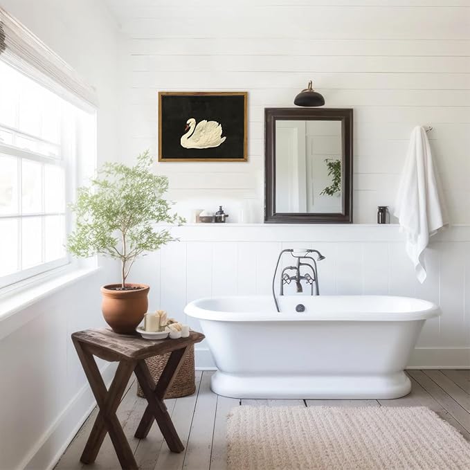 KBKBART Framed Wall Art for Living Room, Swan Art Canvas Prints, Vintage Home Decor, Animal Oil Painting Picture, Bathroom Wall Decor Gifts for Friends or Family(8"x10")