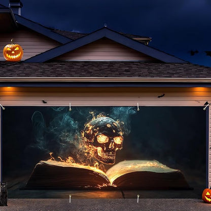 6 x 13 ft Halloween Garage Door Decorations Halloween decorations Witch Door Cover, Hanging Banner, Cauldron Backdrop Mural for Home, Outdoor, Indoor, Spooky Party, Wall, Window (BOOK)
