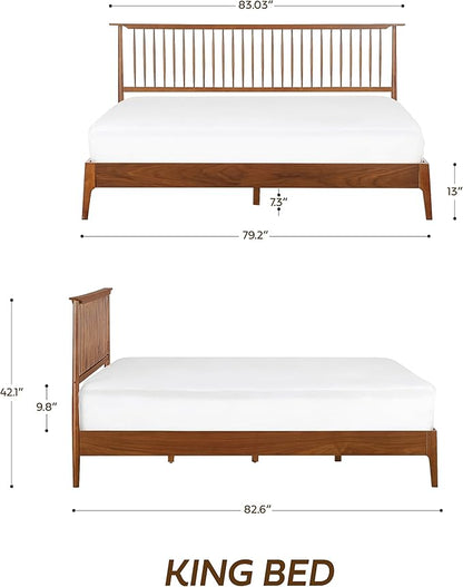 NTC Ruby Wooden Bed Frame with Headboard, Crafted from Walnut, Rubber Wood with Silent Slats and Wood Central Supports, 1000 Lb Capacity, Effortless Assembly, King - Dark Walnut