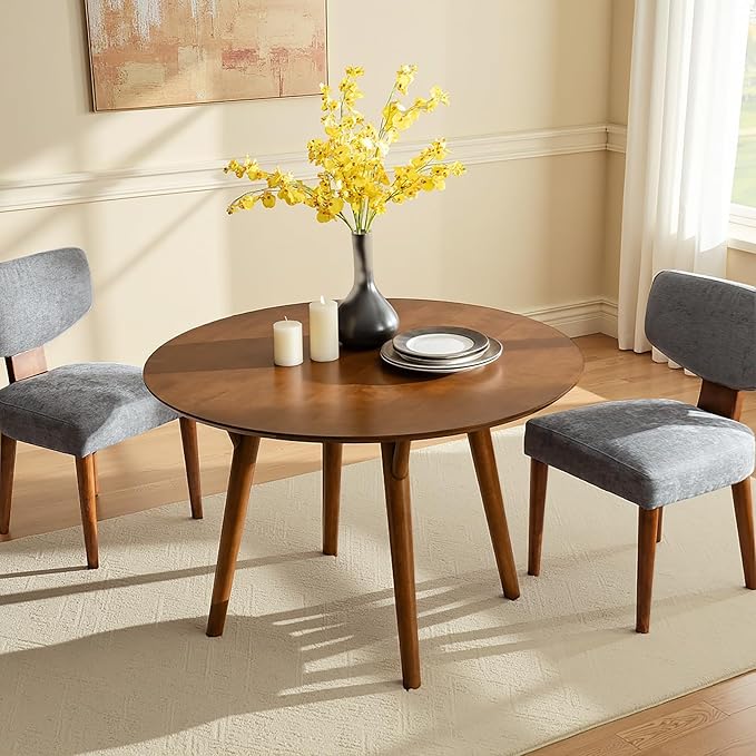 HULALA HOME Round Dining Table for 4, 45” Solid Wood Ktichen Table, Small Dinner Coffee Writing Table for Kitchen Dining Room, Save Space, Acorn