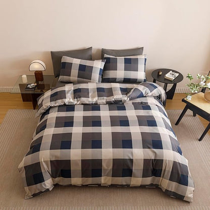 CLOTHKNOW Blue Plaid King Size Comforter Set Gingham Buffalo Bedding Comforter Sets Geometric Comforter King Sets with 2 x Pillow Cases