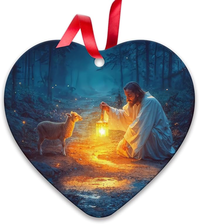 Baptism Gifts for Boys or Girl,Christmas Ornaments for Christmas Tree Decorations Jesus and Lamb Birthday Gift for Women Christian Gifts for Women C-319