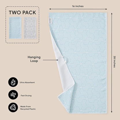 RECYCO Waffle Kitchen Towels Set of 2 Quick Dry Microfiber Sustainable Lightweight Hand Towels Modern Maze 16x28