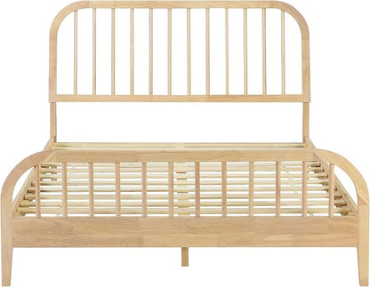 DG Casa Wesley Solid Wood Queen Size Bed Frame - Mid Century Modern Style, Platform with Spindle Headboard and Footboard, No Box Spring Required, Natural Finish