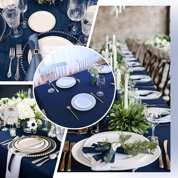 Navy Blue 6 Pack Polyester Table Cloth 60 x 126 Inch, Rectangle Tablecloths for 6 Foot Tables Washable Table Cloth for Party Wedding