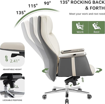 EUREKA ERGONOMIC Royal II Executive Office Chair High Back, Big and Tall with Extra Wide Seat, Silicone Leather Desk Chair Computer Chair, Modern Office Chair Home Desk Chairs - Beige Gray