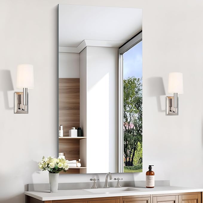 KOCUUY Frameless Mirror,24x48 Inch Rectangle Bathroom Vanity Mirror for Over Sink, Upgraded Shatterproof Unframed Design for Bedroom, Living Room, Entryway