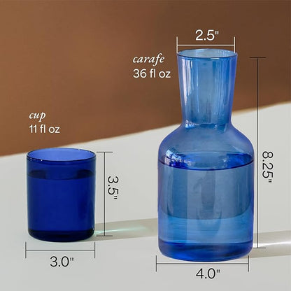 Glass Carafe and Cup Set | BPA Free, Dishwasher Safe, Durable & Lightweight | Ideal for Cold & Hot Beverages - Light Blue & Cobalt