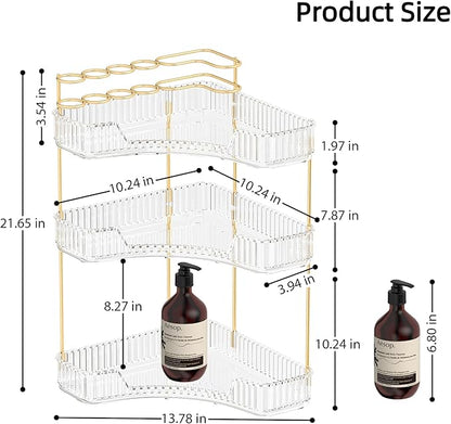 Makeup Organizer Countertop 3 Tier, Corner Bathroom Countertop Organizer with Toothbrush and Makeup Brush Holder, Corner Vanity for Skincare Organization