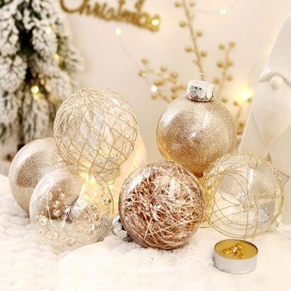 BSTDECOR Christmas Ball Ornaments Set, 20ct Large Clear Shatterproof 80mm/3.15" Champagne Hanging Decorative Baubles for Christmas Tree, Halloween, Thanksgiving, Xmas Party