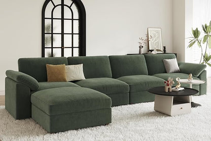 EASE MOOSE Oversized Sectional Sofa with Ottoman,Comfty L Shape Sectional Deep seat Modular Sofa,Cloud Couch for Living Room, Removable Cover,Green