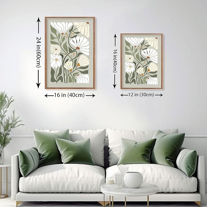 ILLBDR Framed Wall Art Wildflower Floral Canvas Wall Art Botanical Print Set of 3, Flower Illustrations Minimalist Modern Artwork Boho Abstract Decor for Living Room Bedroom Bathroom, 12x16 inch