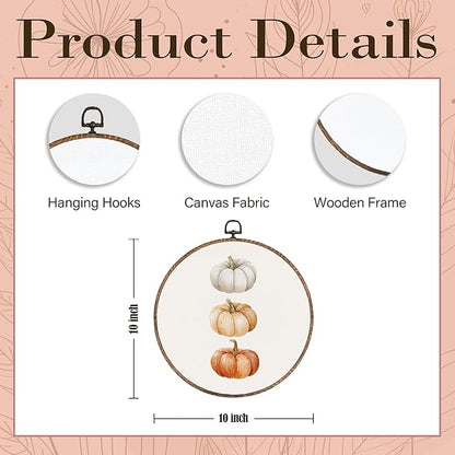 Hxlac Fall Pumpkin Print Round Wall Art Framed, Rustic Fall Round Wall Decor, Autumn Halloween Hanging Canvas Prints Wall Sculptures for Farmhouse Home Living Room Bedroom Decor, 10x10 Inch