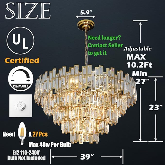 Large Modern Crystal Chandelier Foyer Entryway High Ceiling Big Gold Chandeliers Light Fixture for Living Room