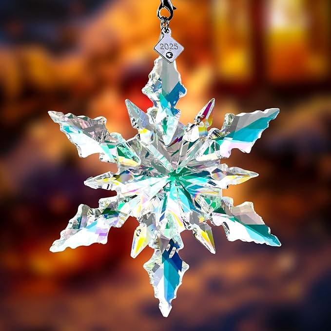 2025 Edition Crystal Snowflake Ornament Christmas Tree Ornament Home Decor Gift (2025-Fantasy Color)