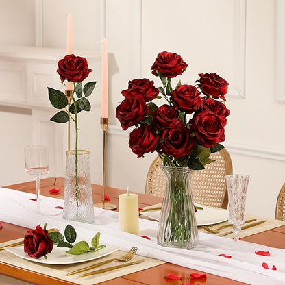 Nubry 100pcs Artificial Silk Roses Bulk,Fake Roses Flower with Stems Realistic Flowers for Wedding Centerpiece Home Party Decor(Burgundy)