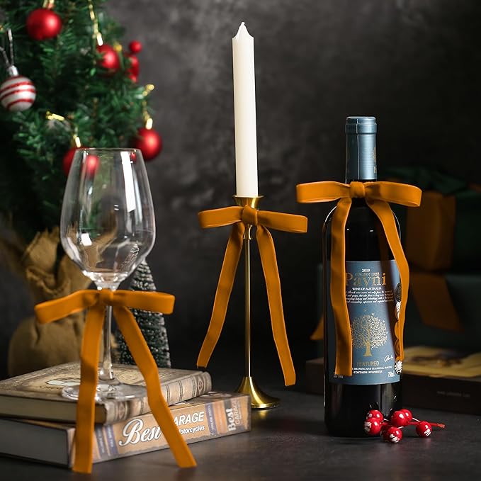 AYGXU 30pcs Velvet Bows for Christmas Tree Decorations,Twist tie Bows,Vintage Christmas Bow Decor,premade Bow for Gift Wrapping,Table,Garland,Fireplace Decor.Brown(5/8" W,5.1 * 7in)