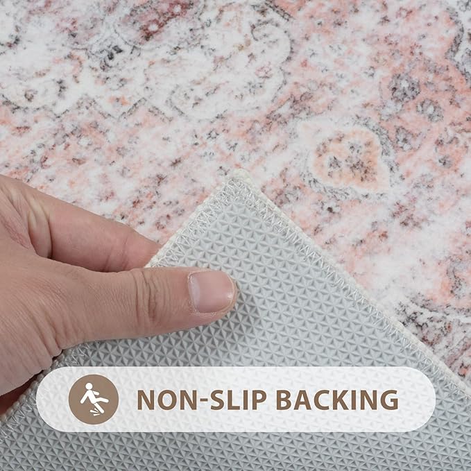 Uphome Bathroom Runner Rug, Distressed Tribal Farmhouse Blush Pink Bathroom Mat, Large Bathroom Rugs Non Slip Washable, Oriental Retro Boho Bath Mat Runner for Bathtub Sink Hallway, 24x59 inch