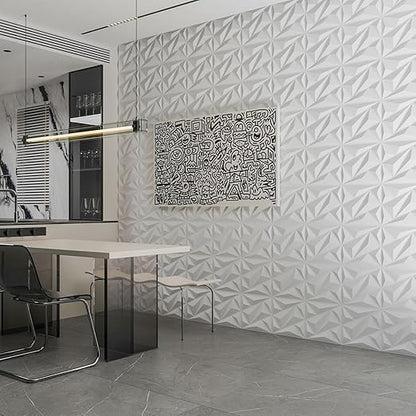 Art3dwallpanels 50 Pack 3D Wall Panel Diamond for Interior Wall Décor, PVC Flower Textured Wall Panels for Living Room Lobby Bedroom Hotel Office, White, 12''x12''