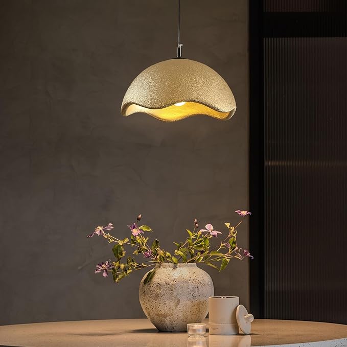 JAYMP 40cm Modern Pendant Light for Dining Room Kitchen Island Light Hanging Lamp E26 Base Japanese Wabi-Sabi Style Bird Nest Shape Lighting Fixture,1 Pack(Matte Gold,D Shape, 40cm/15.7inch)