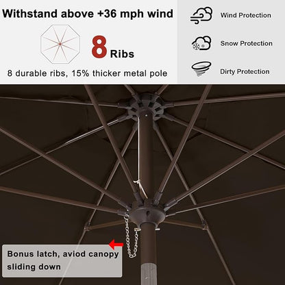 ABCCANOPY 9ft Scalloped Patio Umbrella, Outdoor Table Umbrella with Tilt and Crank, Fiberglass Ribs Deck Umbrella for Patio, Pool, Garden, Picnic (Coffee)