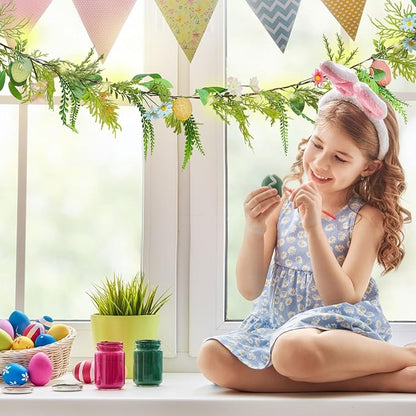 LOMIMOS 6.7FT Easter Lighted Garland,Artificial Spring Vine Branche with Easter Egg Berries Flower for Mantle Fireplace Home Table Party Decoration