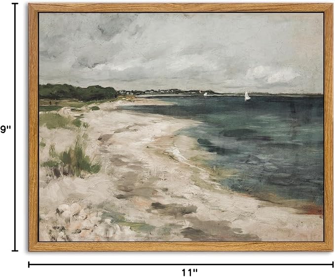KBKBART Vintage Wall Art, Retro Coastal Seaside Beach House Framed Canvas Art Prints Painting Farmhouse Decor, Rustic Impressionism Scenic Landscape Wall Decor for Bathroom, Bedroom(9"x11")