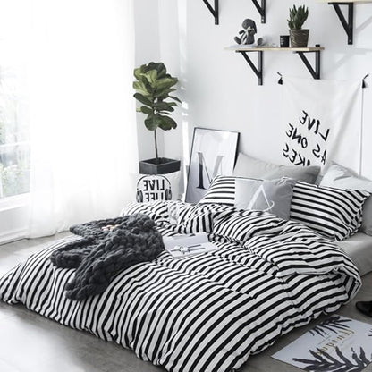CLOTHKNOW Striped Queen Comforter Set Black and White Bedding Comforter Sets All Season Farmhouse Comforter Queen with 2 x Pillow Cases