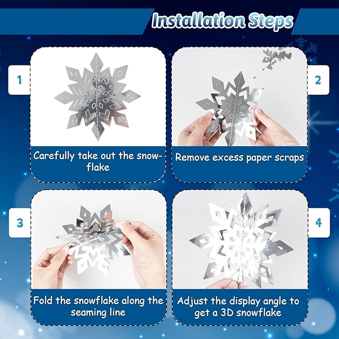 OuMuaMua Christmas Snowflake Decorations Indoor, 36PCS 3D Silver Hanging Snowflakes Garland for Winter Wonderland Decor Xmas Christmas Party Baby Shower Holiday Home Decorations