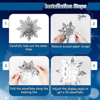 OuMuaMua Christmas Snowflake Decorations Indoor, 36PCS 3D Silver Hanging Snowflakes Garland for Winter Wonderland Decor Xmas Christmas Party Baby Shower Holiday Home Decorations