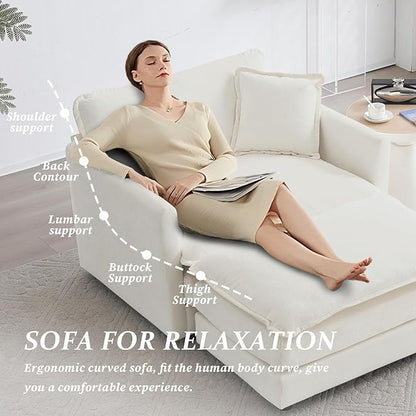 SoarFlash Chenille Sectional Sofa, Comfy Modular Single Sofa with Ottoman, Modern Recliner Deep Seat Sofa Set for Living Room,White