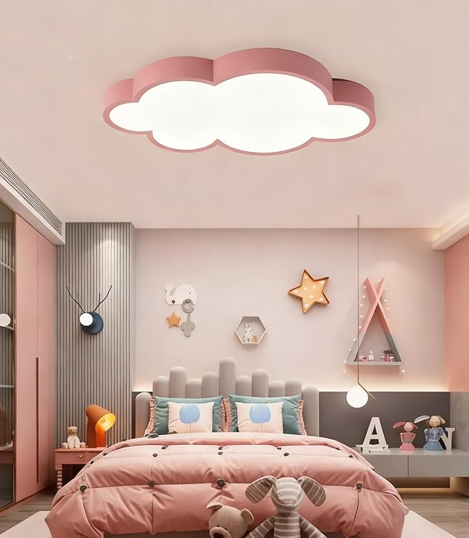 Modern Kids Room Ceiling Light,Close to Ceiling Light Fixtures with Remote Led Ceiling Lamp,Ceiling Lighting Fixture for Kids Bedroom/Kindergarten/Hallway/Balcony (Pink, 19in)