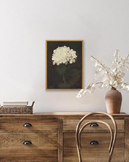 KBKBART Framed Wall Art Vintage Wall Art Room Decor, White Hydrangea Still Life Flower Canvas Oil Painting Prints, Classical Floral Wall Decor, Bedroom Bathroom Pictures Artwork（8“x10