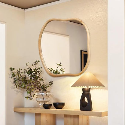 LuxenHome Asymmetrical Wall Mirror for Bathroom Entryway, Large Irregular Square Solid Wood Framed Wall Mounted Modern Decorative Vanity Mirror, Hanging Sculptures Accent for Living Room Bedroom Decor