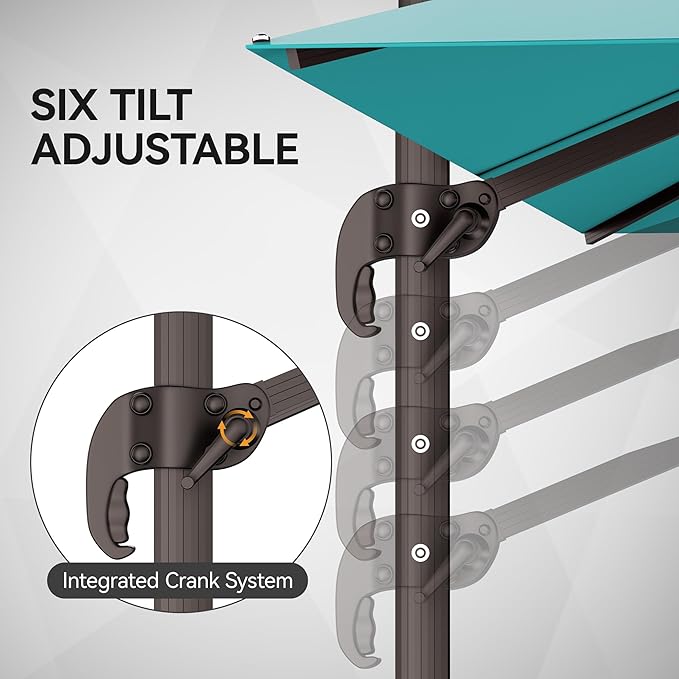 9x12FT Cantilever Patio Umbrella - Heavy Duty Double Layer Offset Design with 360° Rotation, Large Rectangle Umbrella for Garden, Deck, Pool, Backyard, Turquoise