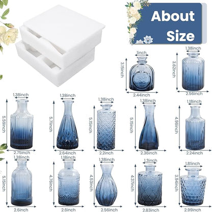 12Pcs Blue Glass Bud Vases Set, Small Vases for Flowers, Perfect for Centerpieces at Parties, Baby Showers, Weddings, Events, Graduation Season, Great Gifts for Office & Home Décor